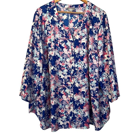 Catherines Tops - Catherines Womens Floral Button Front Blouse 3X Office Mature Artsy Church